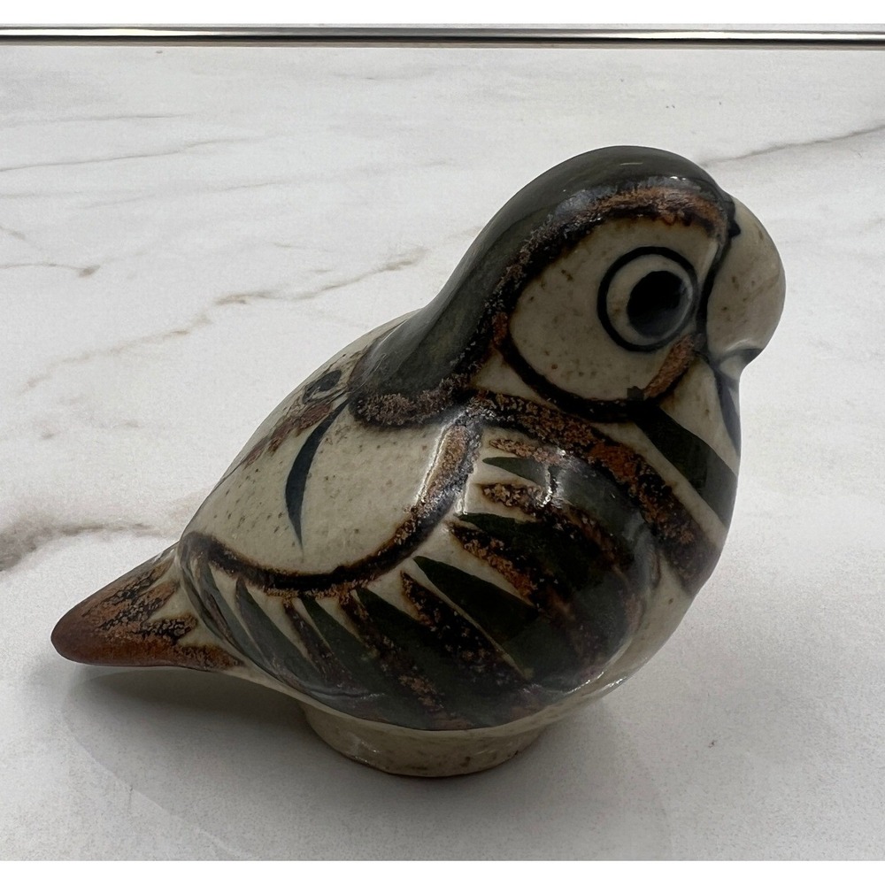 Ken Edwards Tonala Mexican Pottery Bird Figurine Hand Painted Folk Art Signed